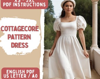 Cottagecore Dress Sewing Pattern: Bishop Sleeve, XS-5XL (PDF)