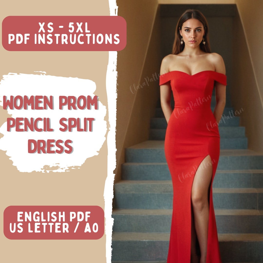 Sweetheart Prom Dress Sewing Pattern, Split Pencil Dress (PDF Pattern ...