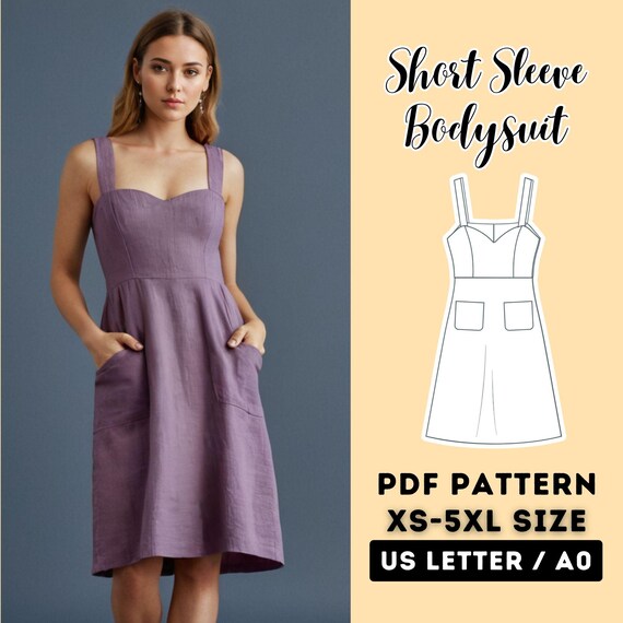 linen apron dress pattern Linen Apron Dress Sewing Pattern: Patch Pockets, Women's XS-5XL (PDF  Download)
