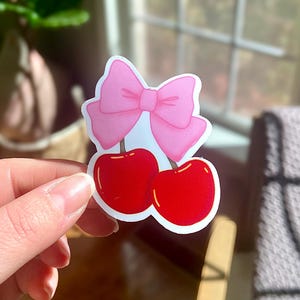 Cherry Sticker, Cherry and Bow, Coquette Cherry Sticker, Kindle Sticker, Laptop Sticker, Water Bottle Sticker, Journal Sticker, Waterproof