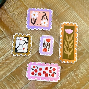 Floral Stamps, Flower Stamp Stickers, Sticker Set, Eclectic Floral Stickers, Kindle, Laptop Sticker, Water Bottle Stickers, Journaling