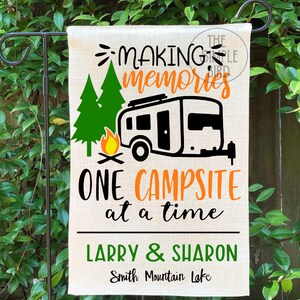 Making Memories One Campsite at a Time • Camping Garden Flag • Personalized Camp Flag • Campsite Decor Personalized Flag