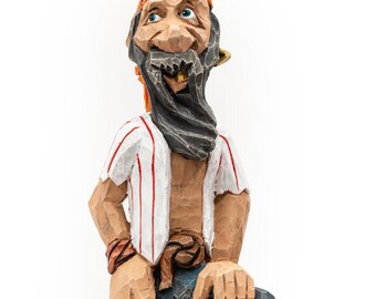 Spike's "Private Reserve Rum" Pirate Carving - handcarved wooden folk art