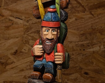 Handcarved hiker with a giant backpack - inspired by the hiker who has everything