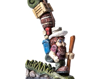 Wayne Wanderbliss - big backpack hiker out for a stroll - handcarved original