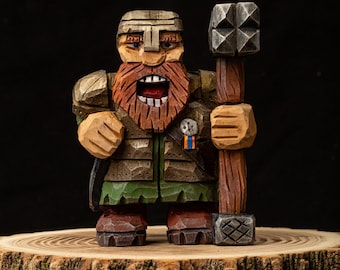 Magnus Strongwallop - fierce dwarven warrior handcarved from basswood