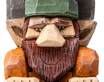 Handcarved Gnome Pogo Stick Figurine | Whimsical Wooden Sculpture, Backpack Art
