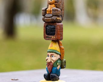 Handcarved Cheesehead Big Backpack Gnome - Packers Fan