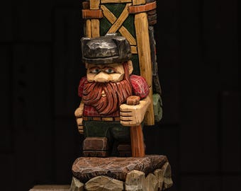 Bartholomew Kettletop - handcarved big backpack gnome fantasy artwork
