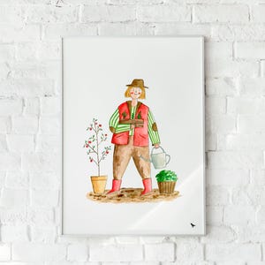 Affiche Jardinière du printemps – Illustration champêtre à offrir - illustration aquarelle inclusif - impression fine art