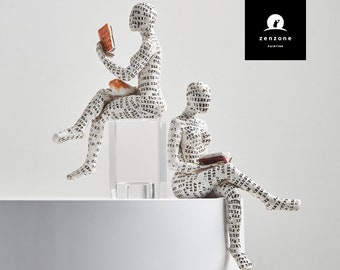Reading Woman Statue: Abstract Desktop Sculpture, Elegant Home Decor