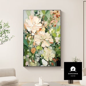 Handcrafted Floral Oil Painting: Serene Botanical Canvas Art
