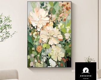 Handcrafted Floral Oil Painting: Serene Botanical Canvas Art