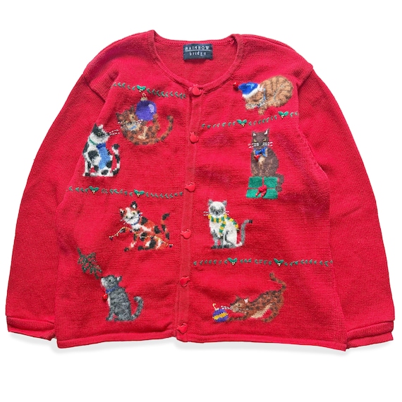 Vintage Rainbow Bridge, Christmas Cat Sweater / Kitten Holiday Sweater