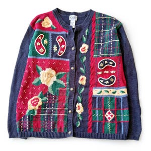 ヴィンテージ コレット、カーディガン / ペイズリー、チェック柄、タータンチェック、花柄、ローズ柄 / 1990年代スタイル