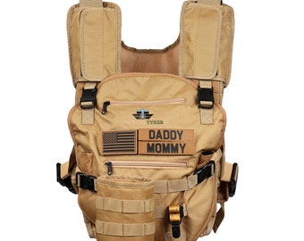 Tactical Tykes Baby Carrier for Men and Women- Tactical Baby Carrier w/Sunshade, Adjustable Molle Straps- Infant Carrier w/3 Velcro Patches