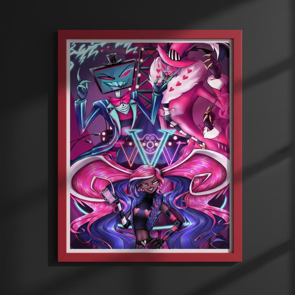 Hazbin Hotel the Vees Poster - Vox, Velvette & Valentino (8x10