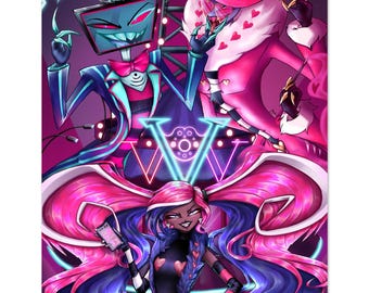 Hazbin Hotel the Vees Poster - Vox, Velvette & Valentino (8x10