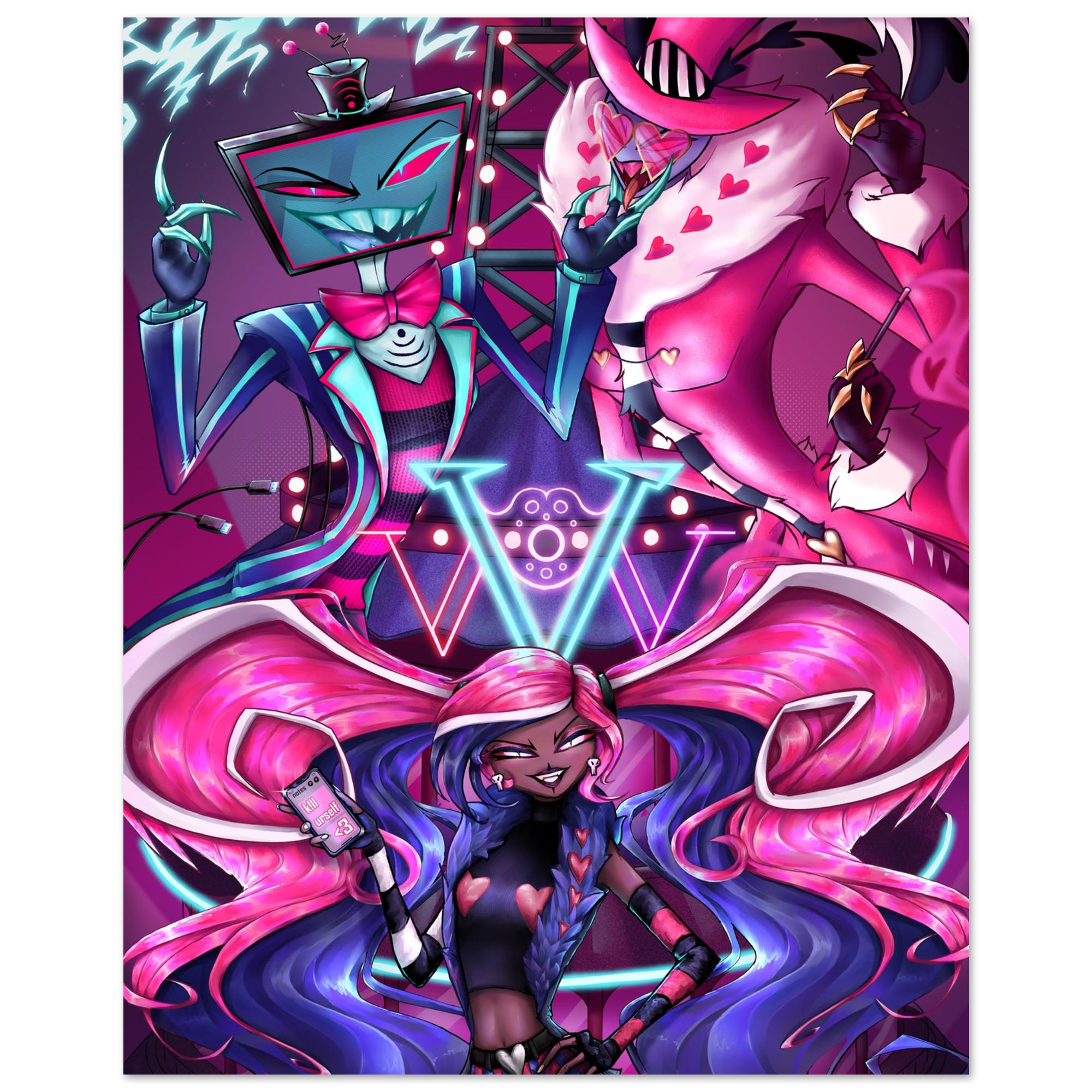 Hazbin Hotel the Vees Poster - Vox, Velvette & Valentino (8x10