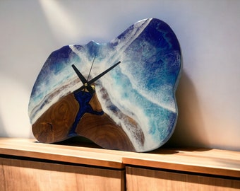 Epoxy Wall Clock , Beach Theme Resin Table Clock , Custom Unique Home Decor , Wooden Epoxy Wall Art , Resin Wall Clock