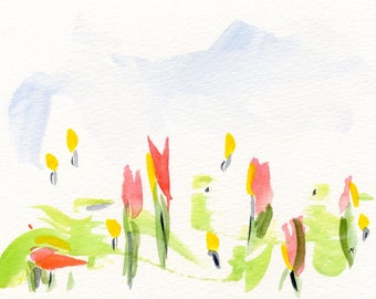 Greeting Cards Abstract Meadow 2 cards Summer Flowers Vacation Sky Watercolour Aquarelle