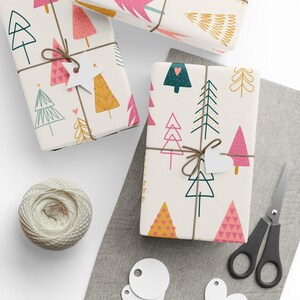 Boho Weihnachtsbaum Geschenkpapier, Urlaub Geschenkpapier, rosa Weihnachtspapier, Weihnachtsbaum Muster, Geschenkverpackungen Zubehör, Weihnachtspapier