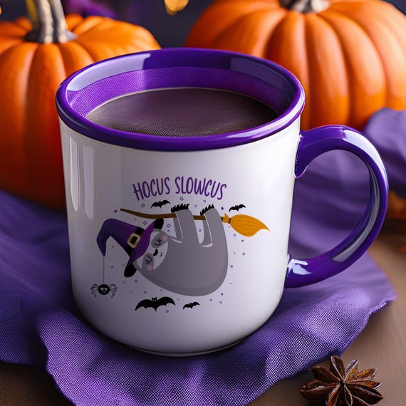 Hocus Slowcus Sloth Mug | Funny Halloween Coffee Cup | Witchy Animal Lover Gift | Spooky Cute Sloth Fan Present | Lazy Fall Vibes