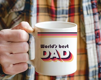 World's Best Dad Tasse - Retro Vintage Kaffeetasse für das Vatertagsgeschenk, Einzigartiges Geschenk für Papa von Sohn oder Tochter, Coole Papa Tasse im 70er Jahre Stil