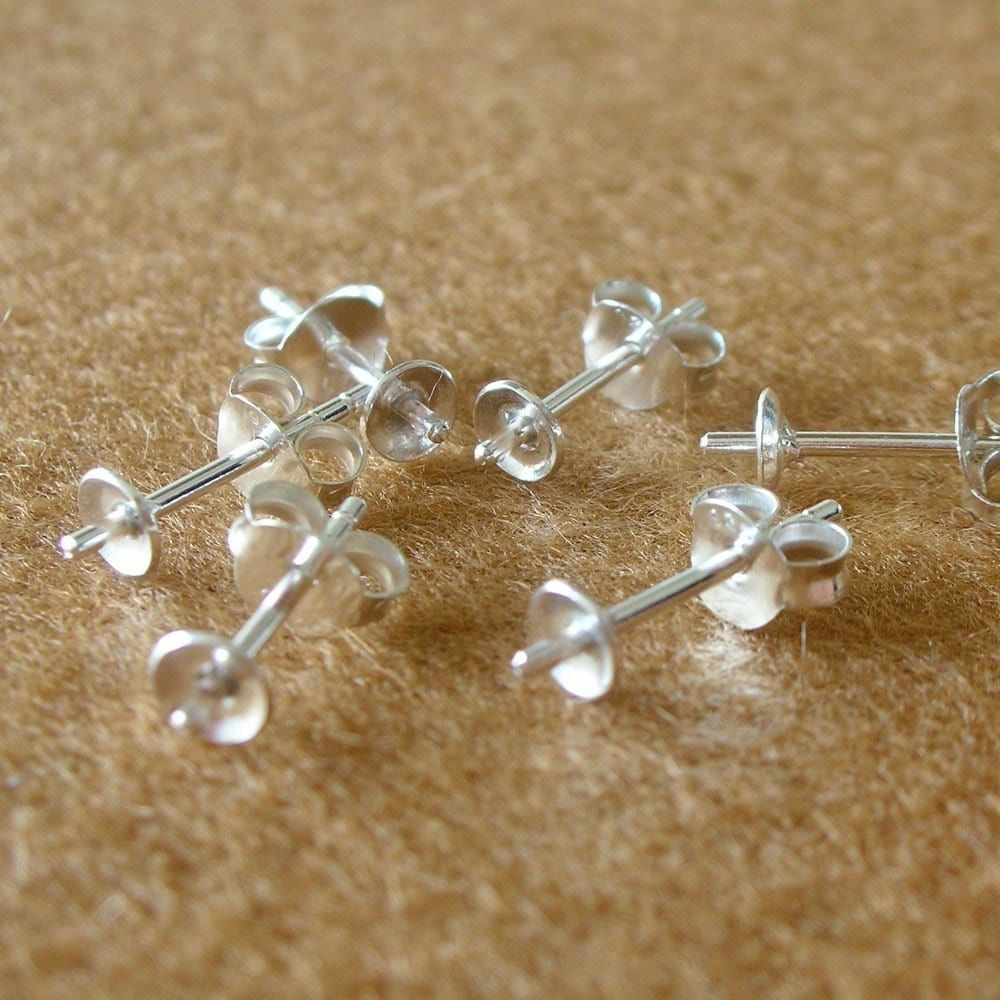 925 Sterling Silver 4 MM. PAD Earring Post with PEG and Etsy