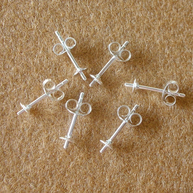 50 Pieces 925 Sterling Silver Pad Earring Post With PEG and Earring Backs 4 MM. PAD - 25 Pairs