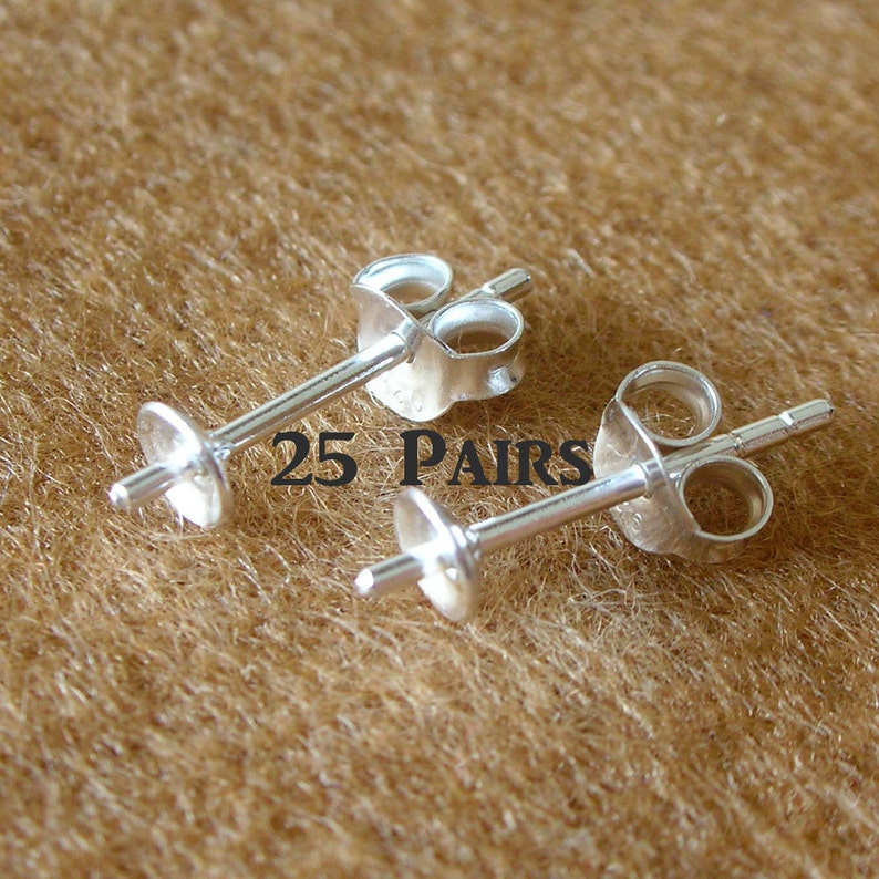 50 Pieces 925 Sterling Silver Pad Earring Post With PEG and Earring Backs 4 MM. PAD - 25 Pairs