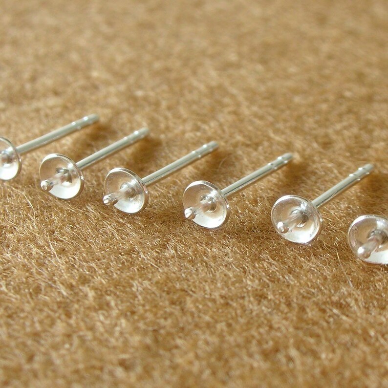 50 Pieces 925 Sterling Silver Pad Earring Post With PEG and Earring Backs 4 MM. PAD - 25 Pairs