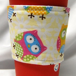 Coffee Cozy/Cup Sleeve, Eco Friendly, Slip-on, Teacher Appreciation, Co-Worker Gift, Buy any 4 get 1 free: Owls on White image 1