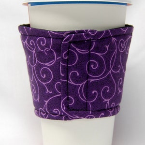 Coffee Cozy/Cup Sleeve Eco Friendly Slip-on, Teacher Appreciation, Co-Worker Gift, Buy any 4 get 1 free: Purple Vines image 2