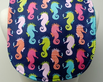 Youth/Junior Unisex Bib, Special Needs, Cerebral Palsy, Epilepsy, Retts Syndrome, Drooling, 14-inch neck opening: Colorful Seahorses on Blue