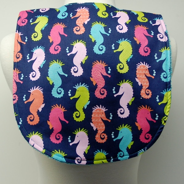 Youth/Junior Unisex Bib, Special Needs, Cerebral Palsy, Epilepsy, Retts Syndrome, Drooling, 14-inch neck opening: Colorful Seahorses on Blue