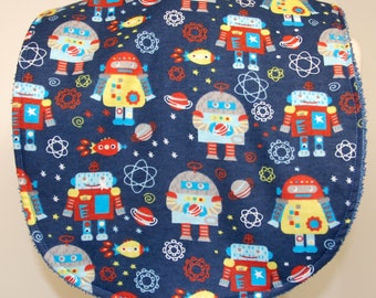 Youth/Junior Boy Bib, Special Needs, Cerebral Palsy, Epilepsy, Retts Syndrome, Drooling, 14-inch neck opening:  Robots on Blue