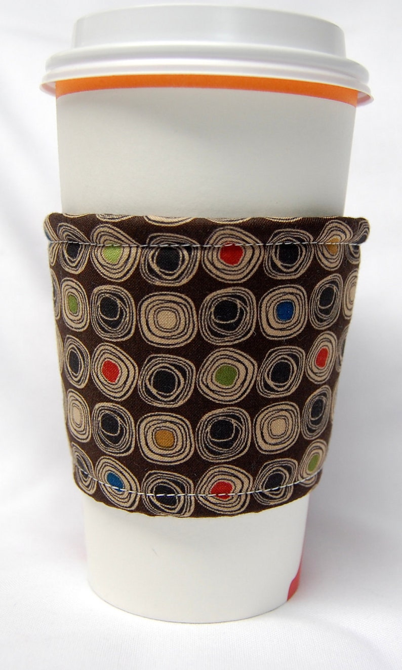 Coffee Cozy/Cup Sleeve Eco Friendly Slip-on, Teacher Appreciation, Co-Worker Gift, Buy any 4 get 1 free: Light Tan Swirls on Brown image 3