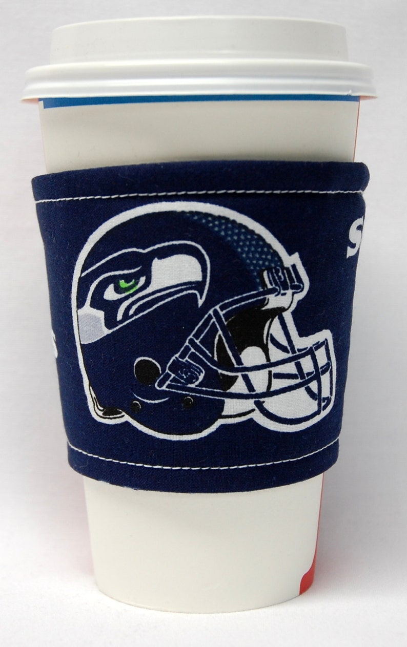 Coffee Cozy/Cup Sleeve Eco Friendly Slip-on, Teacher Appreciation, Co-Worker Gift, Buy any 4 get 1 free: NFL Seahawks Helmet image 1