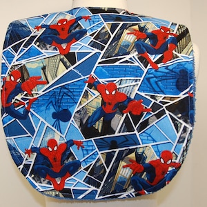 Youth/Junior Boy Bib, Special Needs, Cerebral Palsy, Epilepsy, Retts Syndrome, Drooling, 14-inch neck opening: Spiderman on Blue