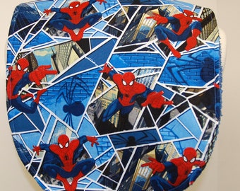 Youth/Junior Boy Bib, Special Needs, Cerebral Palsy, Epilepsy, Retts Syndrome, Drooling, 14-inch neck opening: Spiderman on Blue