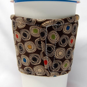 Coffee Cozy/Cup Sleeve Eco Friendly Slip-on, Teacher Appreciation, Co-Worker Gift, Buy any 4 get 1 free: Light Tan Swirls on Brown image 2