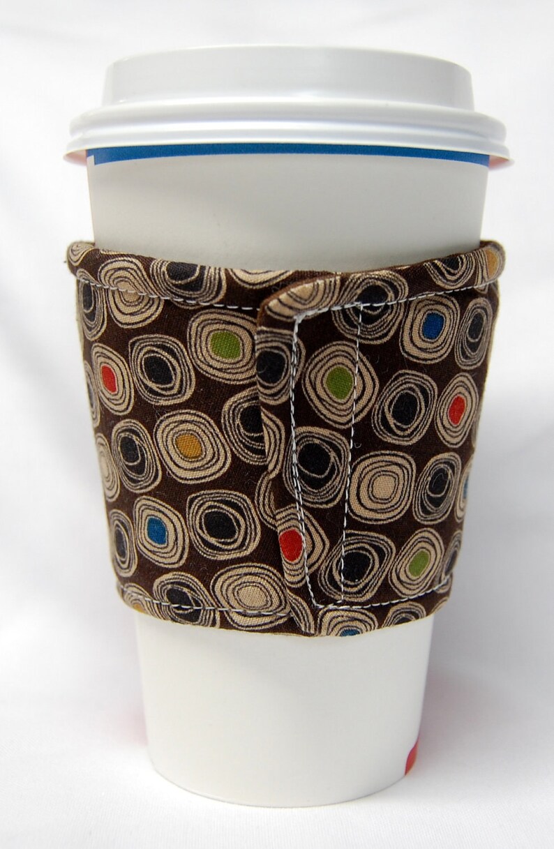 Coffee Cozy/Cup Sleeve Eco Friendly Slip-on, Teacher Appreciation, Co-Worker Gift, Buy any 4 get 1 free: Light Tan Swirls on Brown image 2