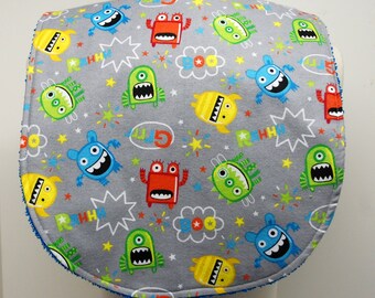 Youth/Junior Boy Bib, Special Needs, Cerebral Palsy, Seizures, Drooling, Epilepsy, 14-inch neck opening: Colorful Silly Monsters on Gray