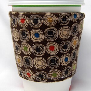 Coffee Cozy/Cup Sleeve Eco Friendly Slip-on, Teacher Appreciation, Co-Worker Gift, Buy any 4 get 1 free: Light Tan Swirls on Brown image 4