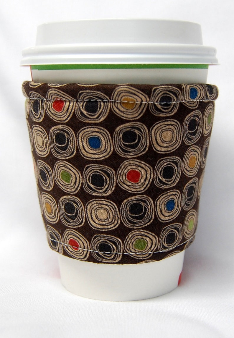 Coffee Cozy/Cup Sleeve Eco Friendly Slip-on, Teacher Appreciation, Co-Worker Gift, Buy any 4 get 1 free: Light Tan Swirls on Brown image 4