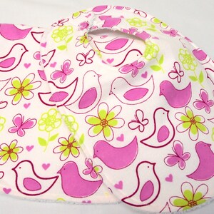 Baby Girl Bib and Burp Cloth, Baby Shower Gift, Welcome Baby Gift, New Mom Gift: Fuchsia Birds and Yellow Flowers on White