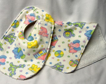 Special-Bib and Burp Cloth Baby Girl, Baby Shower Gift, Welcome Baby Gift:  Pastel Elephants, Lions, Beachballs  and Giraffes