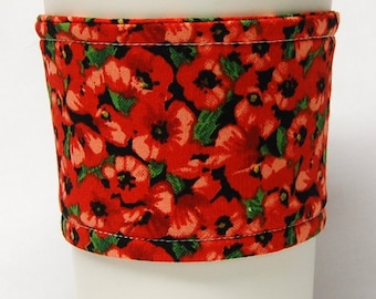 Coffee Cozy, Cup Sleeve, Eco Friendly, Slip-on,Teacher Appreciation, Co-Worker Gift, Buy any 4 get 1 free: Red Poppy Print