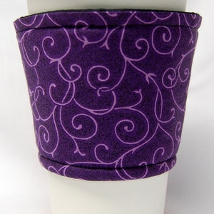 Coffee Cozy/Cup Sleeve Eco Friendly Slip-on, Teacher Appreciation, Co-Worker Gift, Buy any 4 get 1 free: Purple Vines image 1